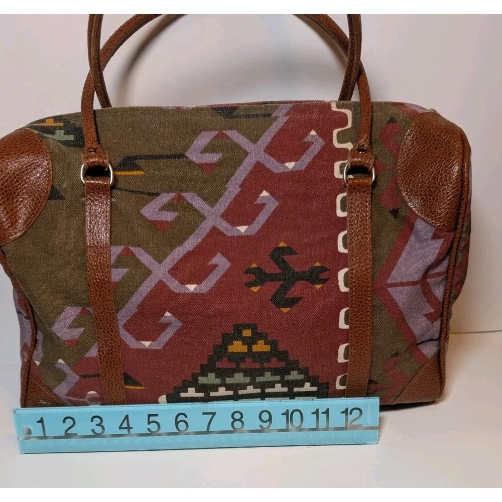 Vintage Sierra Collection Dallas Southwest Weekender Tote Bag Leather Trim 1980s